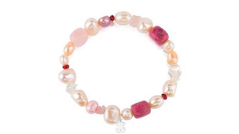 pulseira TOUS em prata de primeira lei, com pérolas, granadas e rodonites